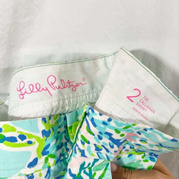 Lilly Pulitzer Callahan Shorts Blue Ocean Starfish Shells Chino - Size 2 - Picture 3 of 7